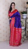 Violet Soft Silk Zari Woven Warli Art Traditional Saree