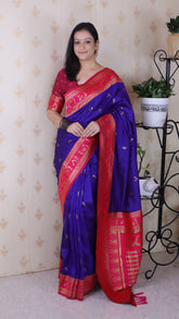Violet Soft Silk Zari Woven Warli Art Traditional Saree