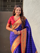 Violet Zari Woven Bandhani Paithani Fusion Silk Saree