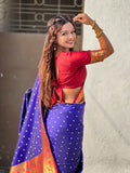 Violet Zari Woven Bandhani Paithani Fusion Silk Saree