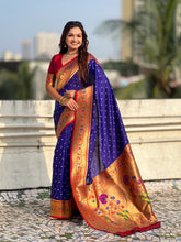 Violet Zari Woven Bandhani Paithani Fusion Silk Saree
