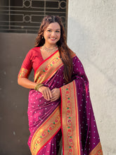 Wine Zari Woven Bandhani Paithani Fusion Silk Saree