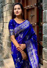 Violet Banarasi Jaal Soft Silk Zari Woven Saree