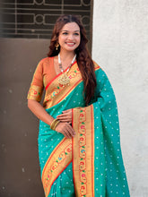 Aqua Blue Zari Woven Bandhani Paithani Fusion Silk Saree