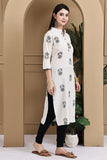 Beige Khadi Cotton Jaipuri Printed Kurti