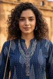 Blue Cotton Jaipuri Floral Printed Kurti