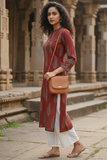 Maroon Cotton Jaipuri Floral Printed Kurti