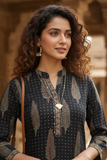 Black Cotton Jaipuri Floral Printed Kurti