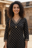 Black Cotton Jaipuri Floral Printed Kurti