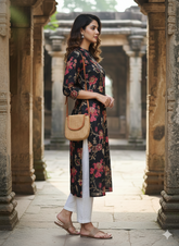 Grey Pure Cotton Jaipuri Floral Printed Kurti