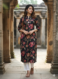 Grey Pure Cotton Jaipuri Floral Printed Kurti