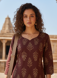 Brown Pure Cotton Jaipuri Floral Printed Kurti