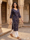 Violet Pure Cotton Jaipuri Floral Printed Kurti