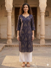 Violet Pure Cotton Jaipuri Floral Printed Kurti