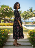 Midnight Floral Attire Pure Cotton Jaipuri Printed Western Dress
