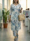 Blue Blossom Jaipuri Ensemble Kurta With Pant