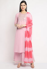 Pure Cambric Cotton Embroidered Kurta Set With Dupatta
