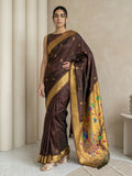 Coffee Paithani Silk Saree with Jhumka Zari Motifs, Meenakari Peacock Pallu and Triple Muniya Border