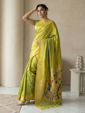 Mehendi Paithani Silk Saree with Jhumka Zari Motifs, Meenakari Peacock Pallu and Triple Muniya Border