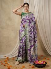 traditional tussar silk saree with kalamkari print and zari border