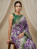 ethnic silk saree with contrast printed blouse and graceful drape
