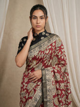 Leelawati Tussar Silk Kalamkari Printed Saree with Zari Border and Peacock Pallu
