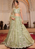 Lime Green Party Wear Lehenga for Women | Sequins & Moti Embroidery