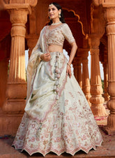 Lime Green Tissue Bridal Lehenga with Moti & Sequins Work