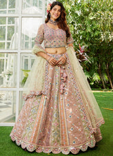 Lime Green Net Wedding Lehenga with Gotapatti Work