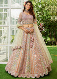 Lime Green Net Wedding Lehenga with Gotapatti Work