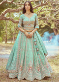 Seagreen luxury tissue lehenga with beads and stones