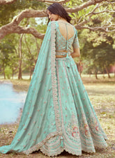 Designer bridal lehenga in seagreen tissue fabric