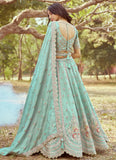 Designer bridal lehenga in seagreen tissue fabric