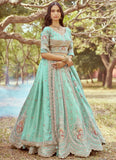 Hand-embellished seagreen festive lehenga