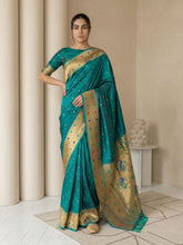 Pgreen Soft Silk Paithani Meenakari Saree Tilak Zari Woven Motifs Temple Border Saree With Brocade Blouse