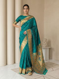 Pgreen Soft Silk Paithani Meenakari Saree Tilak Zari Woven Motifs Temple Border Saree With Brocade Blouse