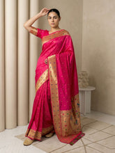 Pink Soft Silk Paithani Meenakari Saree Tilak Zari Woven Motifs Temple Border Saree With Brocade Blouse