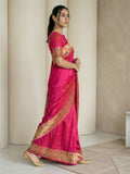 Pink Soft Silk Paithani Meenakari Saree Tilak Zari Woven Motifs Temple Border Saree With Brocade Blouse