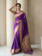 Purple Soft Silk Paithani Meenakari Saree Tilak Zari Woven Motifs Temple Border Saree With Brocade Blouse