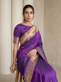 Purple Soft Silk Paithani Meenakari Saree Tilak Zari Woven Motifs Temple Border Saree With Brocade Blouse