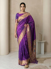 Purple Soft Silk Paithani Meenakari Saree Tilak Zari Woven Motifs Temple Border Saree With Brocade Blouse