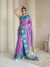 Lavender Soft Silk Paithani Saree Meenakari Peacock Motifs Zari Woven Swan Pallu Saree With Brocade Blouse