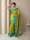 Mehendi Soft Silk Paithani Saree Meenakari Peacock Motifs Zari Woven Swan Pallu Saree With Brocade Blouse