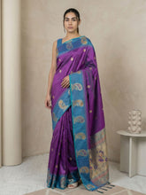 Purple Soft Silk Paithani Saree Meenakari Peacock Motifs Zari Woven Swan Pallu Saree With Brocade Blouse