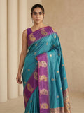 Rama Soft Silk Paithani Saree Meenakari Peacock Motifs Zari Woven Swan Pallu Saree With Brocade Blouse