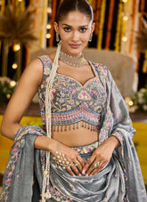 Opulent green tissue wedding wear lehenga choli set