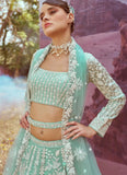 Organza lehenga with bead and stone work