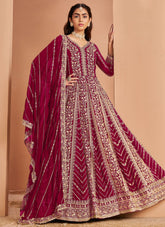Maroon Abaya Style Suit – Embroidered Full Flair Anarkali