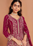 Maroon Embroidered Faux Georgette Abaya Style Suit for Women
