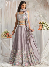 Elegant Mauve Sangeet Lehenga in Poly Chiffon with Multicolor Sequins Embroidery
